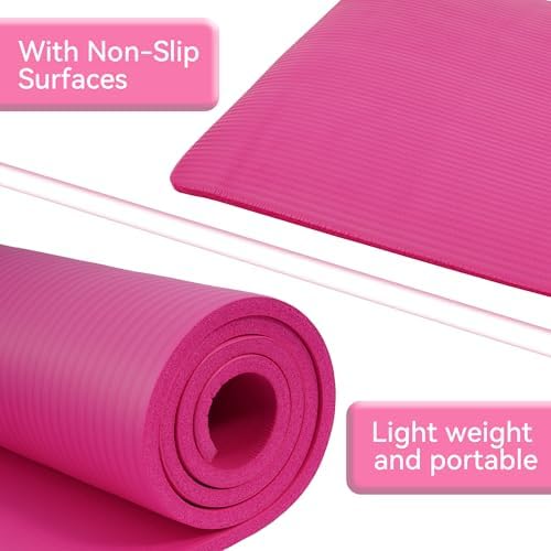Fitvids 1/2-inch Thick High Density Exercise Yoga Mat with Carrying Strap