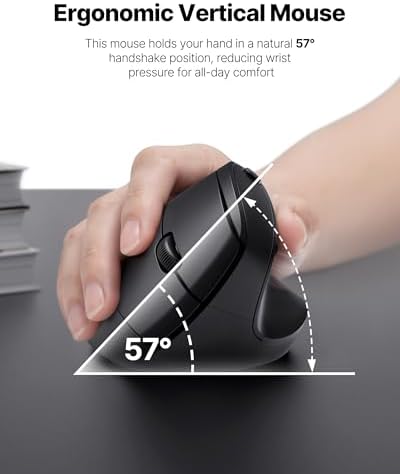 Ergonomic Mouse, USB+Bluetooth Dual Connection, Wireless Vertical Mouse for Reducing Wrist Pain, 1000/1600/2400 DPI, Ergo Mouse with Quiet Click for Windows Mac OS PC Computer Laptop, Black