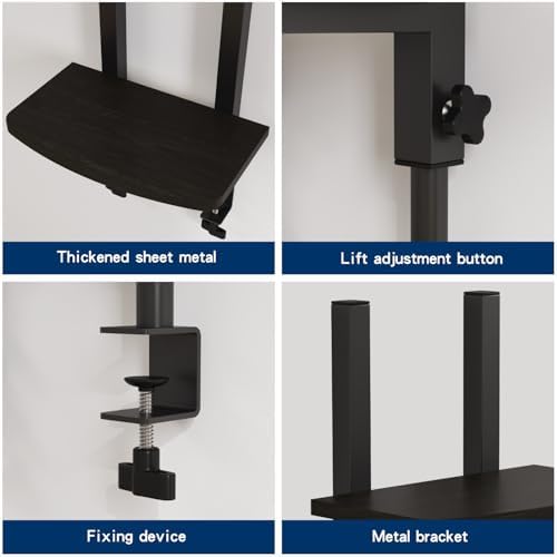 Adjustable Clamp-On Monitor Riser for Desk, Height Adjustable Monitor Stand with Space-Saving Design, Black MDF Shelf for Home Office, Workstation, and Study Setup (Black)