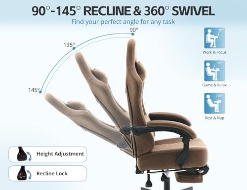 Office Chair for Home Office, Ergonomic Wide Seat Desk Chair with Pocket Spring Cushion, Breathable Leather Gaming Chair with Adjustable Headrest and Retractable Footrest，Brown