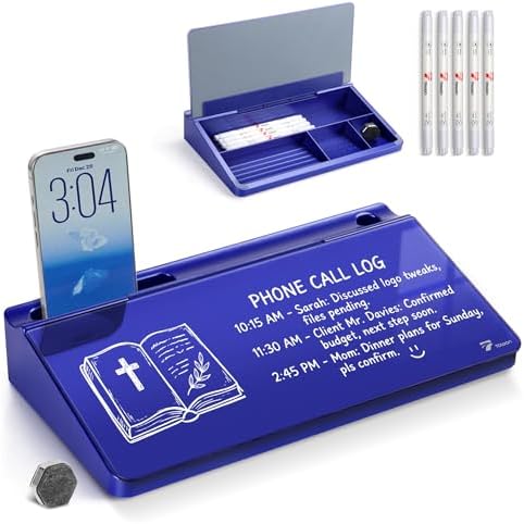 TOWON Compact Glass Desktop Whiteboard with Storage 12x7 in, Navy Blue