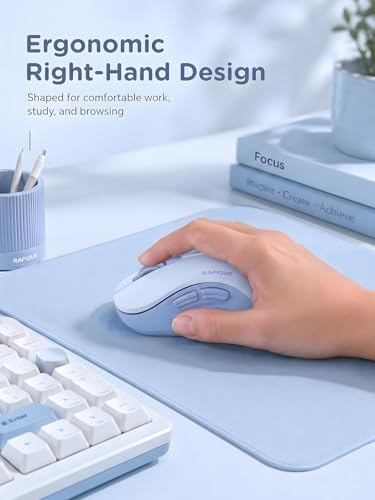 RAPIQUE Bluetooth Wireless Mouse, Dual Bluetooth & 2.4GHz, Light Blue