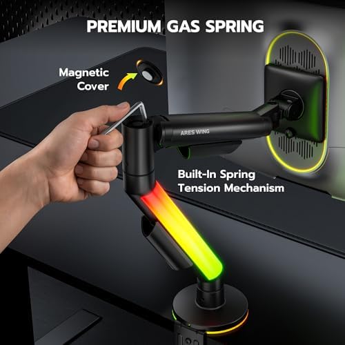 ARES WING RGB Single Monitor Arm Desk Mount for 17-40 inch Monitors, Black
