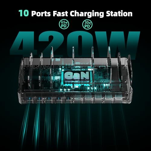 Zobirez 420W 10-Port Fast USB Charging Station for Multiple Devices, White