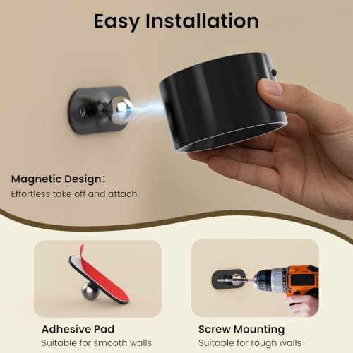 Koopala 3PACK Rechargeable LED Wall Sconce, Cordless Battery with Remote Powered Wall Sconce, 3 Brightness Levels, 360° Swivel Magnetic Shade for Bedrooms, Hallways, Den and Reading Spaces（Black）