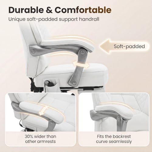 Big and Tall Massage & Heat Office Chair, Ergonomic Gaming Chair, White