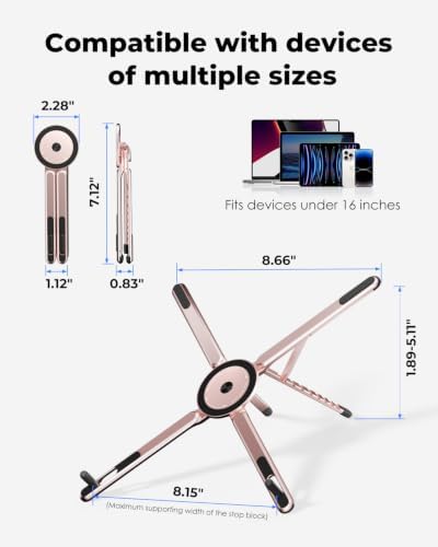 Viozon Portable Laptop Stand for Desk, Foldable Adjustable Computer Riser with Magnetic Phone Holder, Aluminum Laptop Stand for 10–16” Laptops & 4–13” Phones/Tablets (rs)