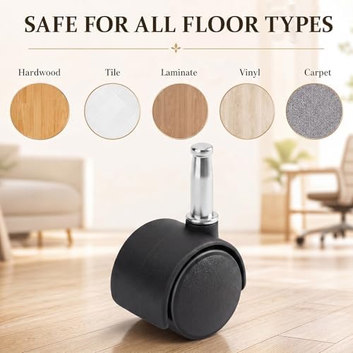 BBTO 8 Pcs 1.5 Inch M8 Swivel Stem Casters Wheels Replacement, M8 Grip Neck Stem Caster, Heavy Duty 360° Standing Desk Wheels, No Noise, Black Nylon, for Cart Furniture Table Cabinet Shelf