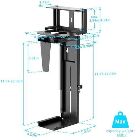 Pholiten Under Desk CPU Mount, 3.94" to 11.61" Wide