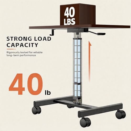 Mobile Small Standing Desk,Gas Spring Adjustable Height Rolling Portable Laptop Desk with Lockable Wheels, Computer Workstation for Home Office, Dark Walnut