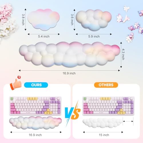 JIKIOU Upgrade Leather Cloud Wrist Rest for Keyboard and Mouse & Cup Pad