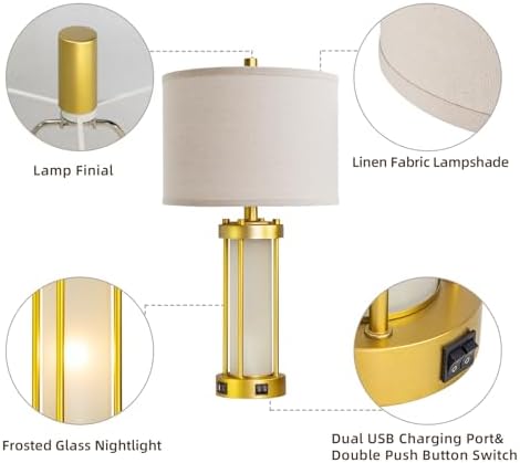 RORIA Modern Table Lamps for Living Room Set of 2 with 2 USB Ports