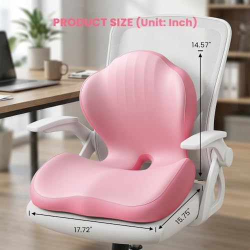 Ergonomic Seat Cushion for Office Chairs Lumbar Support Pillow, Pink