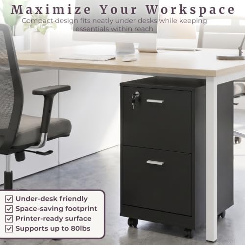 Lavish Home 2-Drawer Wooden File Cabinet with Lock, Black, 16” x 27”