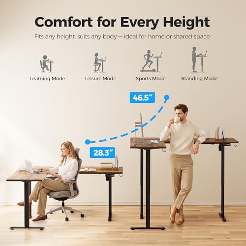 Agilestic L Shaped Standing Desk 63 inch Adjustable Height, Electric Corner Standing Desk, Sit Stand Computer Table with Splice Board, Rustic Brown