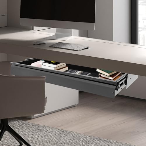 Xuthusman Under Desk Drawer, Under Desk Mounted Sliding Pull-Out Drawer Storage Organizer Space Saving Hidden Pull-Out Drawer for Office Home Desktop Accessories (Black)