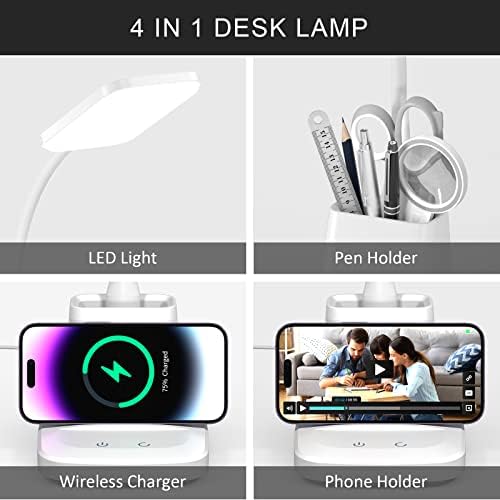 LED Desk Lamp with Wireless Charger for Home Office, White