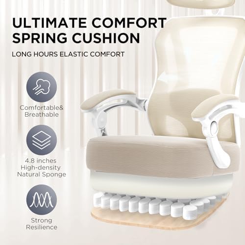 Ergonomic Office Chair with Footrest,Ultra Thick Desk Chair,Cream