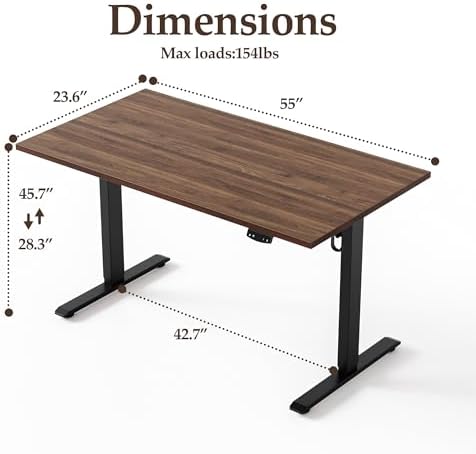 Klicelor 55 Inch Large Electric Standing Desk, Height Adjustable Office Desk, Sit Stand Up Computer Gaming Desk with Memory Preset, Two-Piece Desktop, Dark Walnut