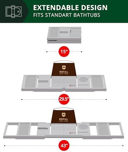ROYAL CRAFT WOOD Premium Foldable Bathtub Tray Caddy - Wood Bath Tray for Tub, Bamboo Shelf, Expandable Bath Table Trays, Bathtub & Bathroom Accessories for New Home & Mothers, Birthday Gifts for Mom
