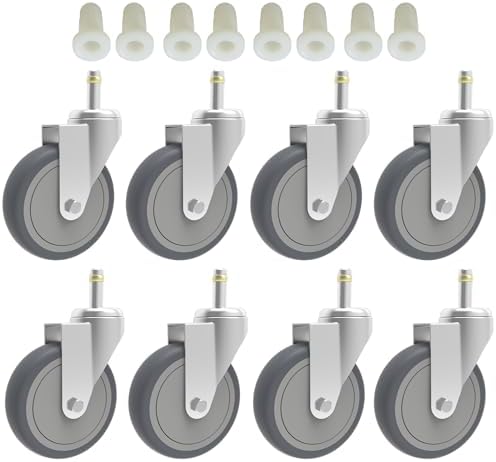 RILIDRI 4-Inch Swivel Stem Caster, 7/16-Inch Stem Diameter Rubber Wheel, Heavy Duty TPR Replacement Wheels for Rubbermaid Mop Bucket Cart Grill Casters - 8 Pack