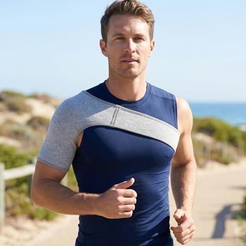 YARNOW Shoulder Support Brace Adjustable Straps Fitness Wrap for Left or Right Shoulder Breathable Compression Sleeve for Sports Exercise Men and Women