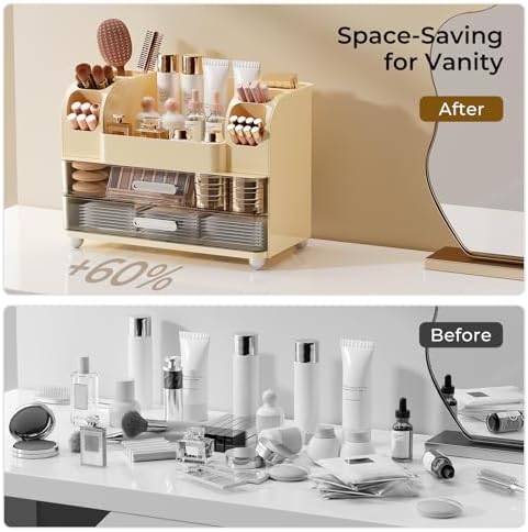 UFORU Makeup Organizer Countertop with 2 Large Drawers for Vanity Bathroom