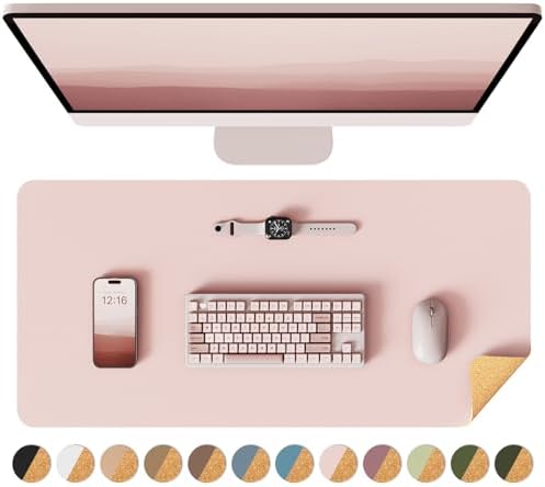 YSAGi Double-Sided Desk Pad, Leather Desk Mat, Eco Cork Desk Pad Protector, Large Mouse Pad for Desk, Waterproof Desk Blotter Pad, Desk Writing Pad for Office Work/Home(23.6"x13.7",Pink+Cork)