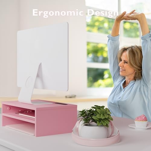 BONTEC Wooden Monitor Stand Riser for Desk, 2-Tier Computer Monitor Stand