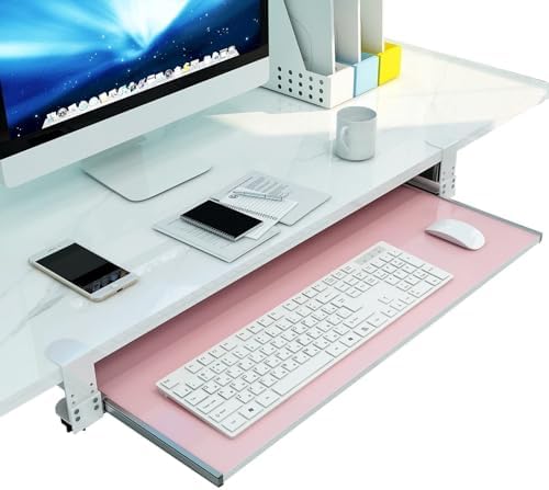 Ergonomic Wooden Keyboard Drawer Tray With Sliding Rails, Under Desk Pull-Out Keyboard Shelf, No Drill Installation(Red,65 * 30Cm)