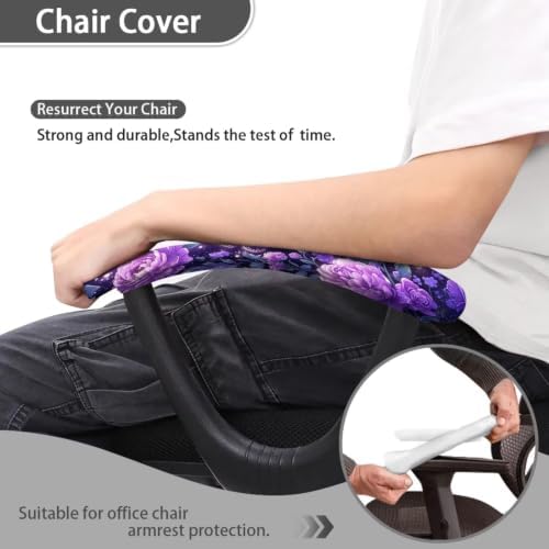 Office Chair Arm Rest Cover Set of 2 Butterfly Floral Printed Soft Fabric Gaming Chair Armrest Covers with Elastic Edge Anti-Slip Gaming Chairs Arm Rest Slipcover, Easy to Install & Clean