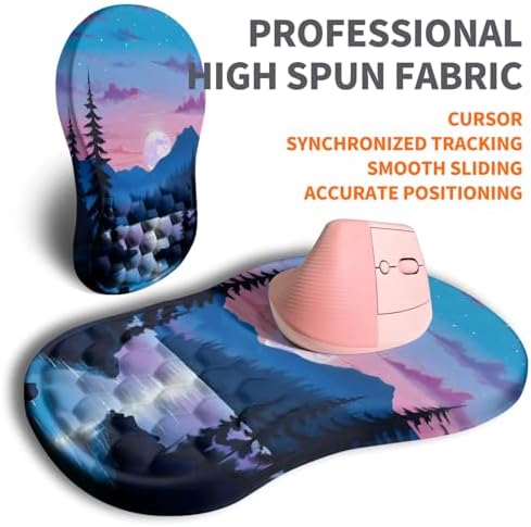 Ergonomic Joint Wrist Support Mouse Pad with Memory Foam Cushion Massage Bump, Carpal Tunnel Pain Relief Mousepad Slope Design for Wrist Rest, 11.8x7.9 in, Moon Down