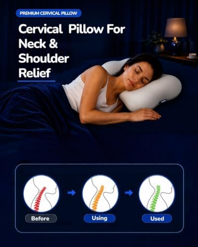 Cervical Neck Pillow for Sleeping, Memory Foam Pillows, White