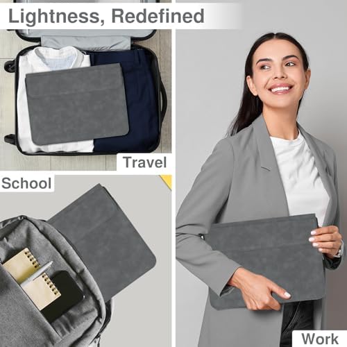 Allinside 13-14 Inch Laptop Sleeve Case for MacBook Pro 14" 2021-2026/MacBook Air 13" 2010-2017/MacBook Pro 13" 2010-2015, Waterproof Matte PU Leather Sleeve Cover with Stand & Accessory Pouch, Gray