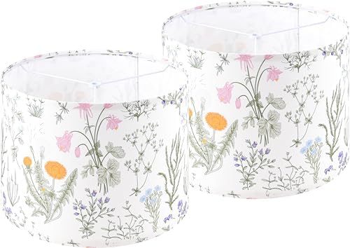 GO&SO Lamp Shades Set of 2,13" D x 10" H,Drum Shade,Multicolored Floral
