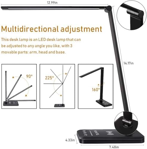 LED Desk Lamp with Wireless Charger,Touch Lamp for Home Office Dorm