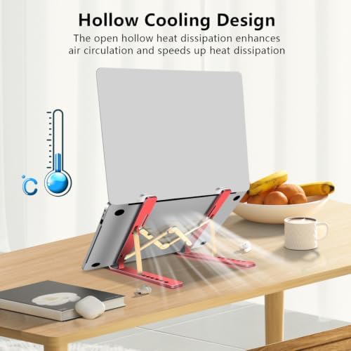 Laptop Stand, Computer Tablet Stand, Adjustable Aluminum Foldable Portable Laptop Holder Riser, Compatible with MacBook Air Pro, Lenovo, HP, Dell, More 10-15.6” Laptops and Tablets (Red)