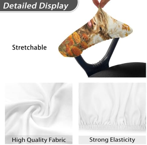 Highland Cow Floral Printed 2 Pcs Office Chair Arm Rest Covers, Removable Computer Chair Armrest Covers with Elastic Edge for Home Decor, Soft Stretch Office Chair Cover
