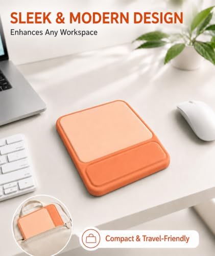 eulps Mouse Pad with Wrist Rest, Ergonomic Memory Foam Mousepad with Soft Wrist Support, Non-Slip PU Base, Smooth Surface for Office, Pain Relief for Laptop & Gaming (Orange)