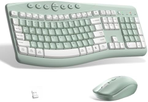 Wireless Keyboard and Mouse Combo Silent Ergonomic Curved Design for Office