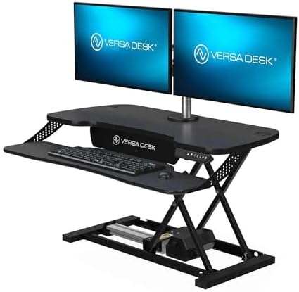 VERSADESK PowerPro Elite 36” - Electric Adjustable Desk Converter with Programmable Controller and USB Hub. Mobile App Controllable. Removable Keyboard Tray - Powerful Riser Lifts 80 lbs – Black
