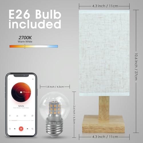 Small Bedside Table Lamp for Bedroom, Minimalist Nightstand Lamp with Square Fabric Linen Shade, Mini Cute Study Reading Desk Lamp Night Table Lamp for Living Room,Nursery, Home, Office,4.3in