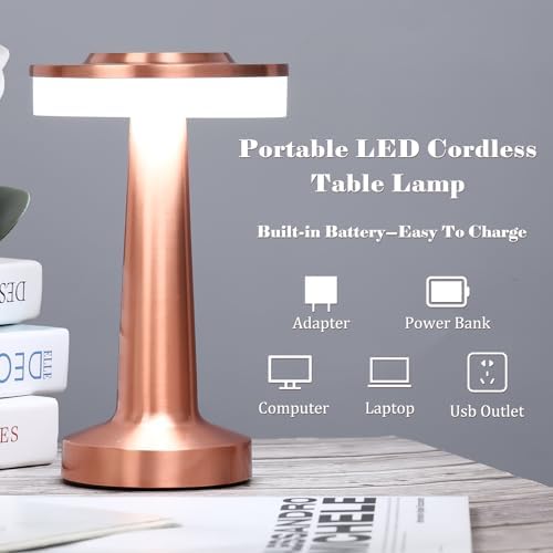 Riakrum 1 Pcs LED Cordless Table Lamp Bulk Rechargeable,Rose Gold