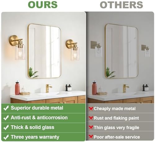 Zarbitta Set of 2 Wall Sconces for Bathroom, Brushed Gold Modern Vanity Lights with Clear Glass Shade,Bathroom Wall Lamp for Mirror Kitchen Living Room Hallway Cabinet Porch