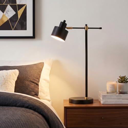 OYEARS 22.2" Modern Desk Lamp, Metal Table Lamp with LED Bulb, Adjustable Reading Lamps for Living Room, Mid Century Task Lamp for Home Office, Industrial Bedside Lamps with Solid Base,Black