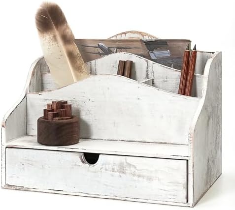 Rebee Vision Mail Organizer for Desk with Drawer for Room Decor, Whitewash