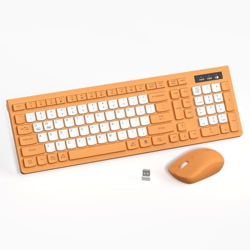 Wireless Keyboard and Mouse Combo Silent for Office and Home(Orange-B)