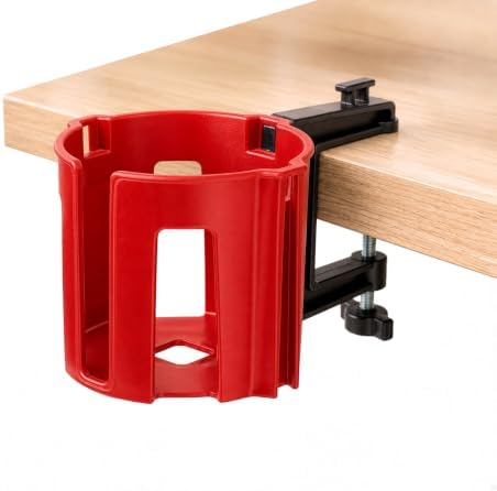 Original Large Desk Cup Holder Clamp, Heavy Duty Plastic Drink Holder Red