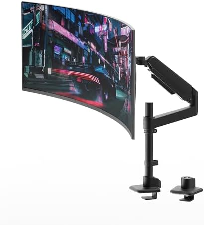 Single Monitor Arm for 17-49 Inch Ultrawide Screens, Single Monitor Mount Heavy Duty up to 44lbs, Adjustable Vertical Stacked Full Motion Single Monitor Arm Desk Mount, 75/100mm VESA Mount, Black
