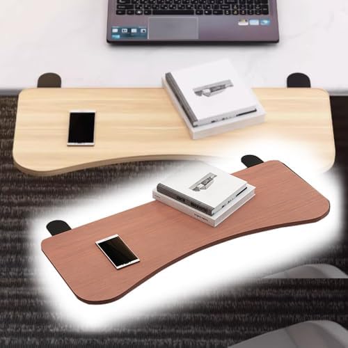 Foldable Desk Extender Tray with C Clamp, Ergonomic Computer Arm Rest Shelf & Curved Keyboard Extension Platform (Teak, 20x10in) for Elbow Support & Workspace Optimization